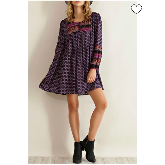 Entro boho multicolor print dress tunic small - Picture 3 of 9